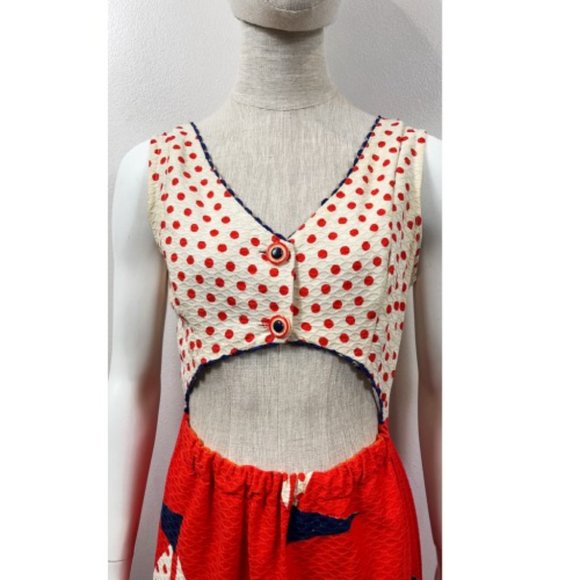 1960'S VINTAGE SAILBOAT CUTOUT MOD MAXI DRESS 6/8 - Picture 3 of 8